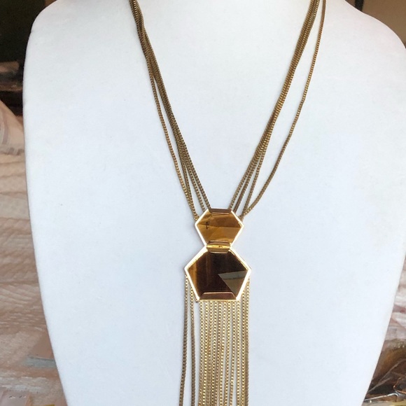 REDUCED Vincent Camuto Tigers Eye Gemstones Fancy Cut Gold Chain Necklace - Picture 2 of 8